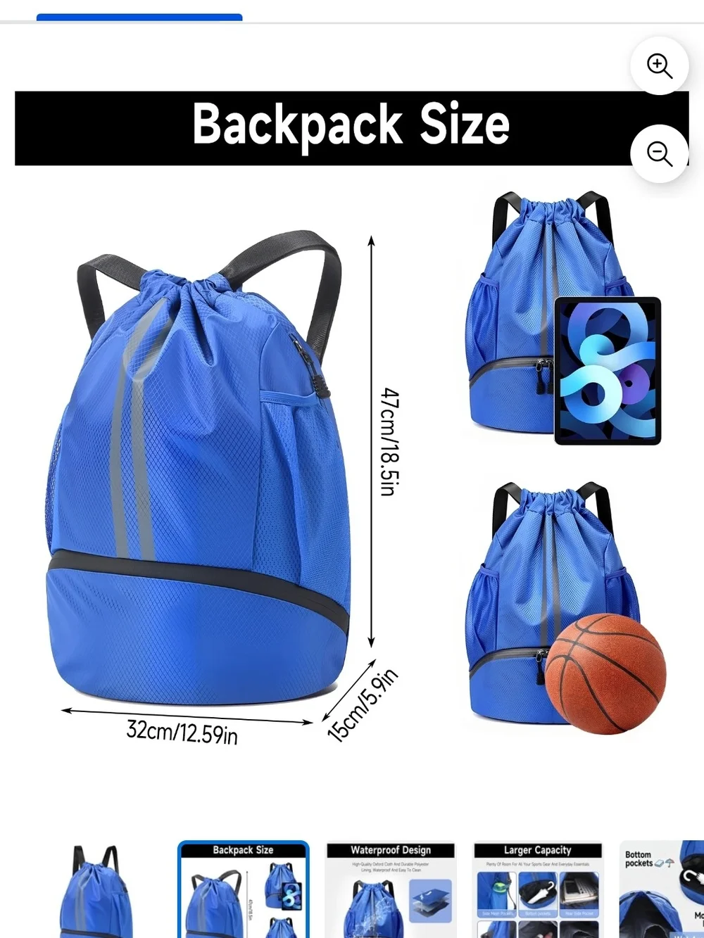 Blue Drawstring Sports Backpack - Unbranded